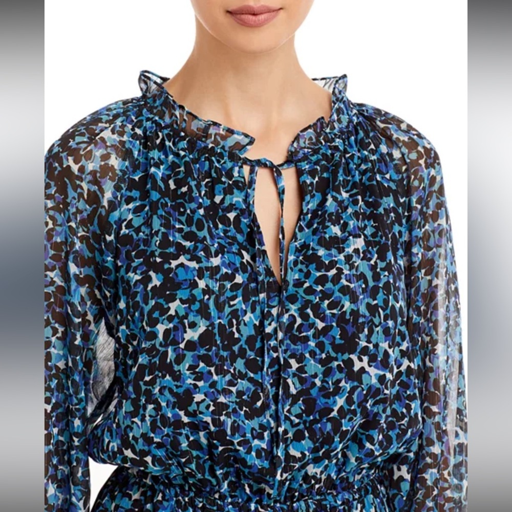 Aqua Blue and Black abstract print Floral Long Sleeve Dress - Picture 5 of 5